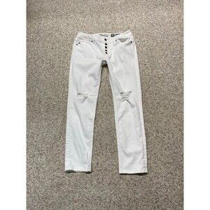 31 Miss Me Mid Rise Skinny Buttonfly Distressed White